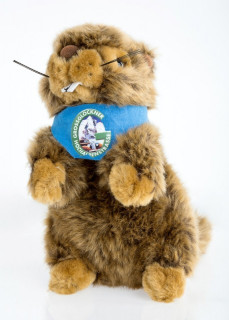 Plush marmot with blue neckerchief, approx. 17 cm tall